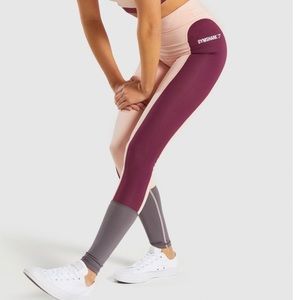 Gymshark Illusion Leggings - Dark Ruby/Blush Nude/Slate Lavender - Small